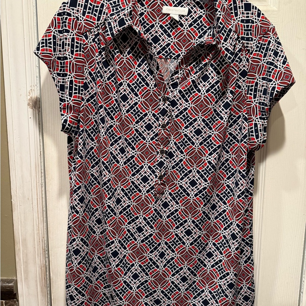 Charter Club Women’s Geometric Red and Blue Women's Top - Size XL